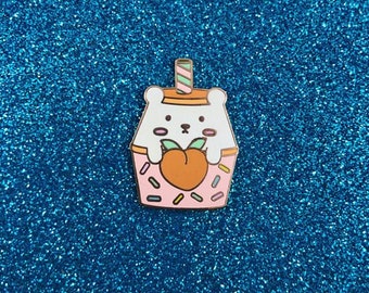 Peach Yogurt Hard Enamel Pin - Bashful Bear Kawaii Drink Series