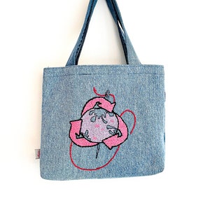 Hand Embroidered Upcyled Denim Mini Tote Bag, Tote-al BS