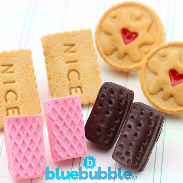 bluebubble BISCUIT BREAK Cookie Charm Stud Earrings on Gift Card - Kitsch Kawaii Junk Food