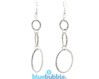 bluebubble FOREVER 3 Hoop Rings Silver Dangle Drop Earrings Vintage Style Wedding Band