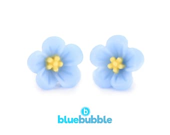 bluebubble FORGET ME NOT 13mm Blue Flower Stud Earrings on Gift Card - Boho Chic