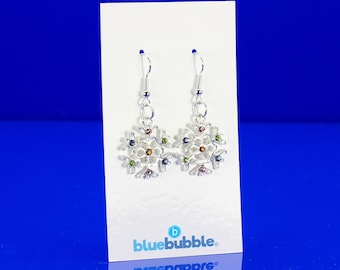 bluebubble MERRY CHRISTMAS Diamante Snowflake Dangle Earrings on Gift Card