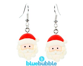 bluebubble MERRY CHRISTMAS Father Christmas Santa Head Dangle Earrings on Gift Card - Cute Kitsch Charms