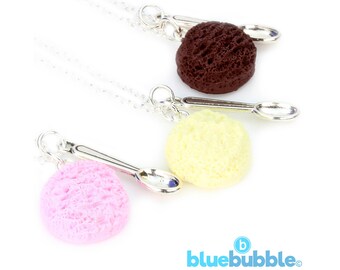 bluebubble ICE CREAM PARLOUR Ice Cream Scoop and Spoon Charm Necklace on Gift Card - Kitsch Kawaii Food