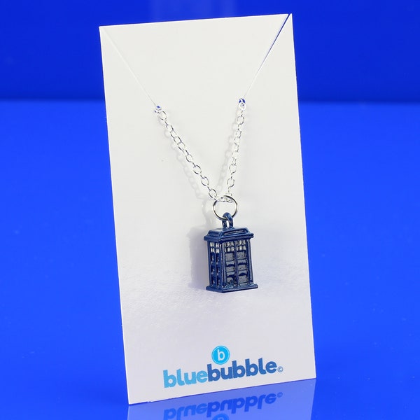 bluebubble TIME TRAVELLER 3D Tardis Necklace on Gift Card - Funky Police Phone Box Fun Retro TV Show