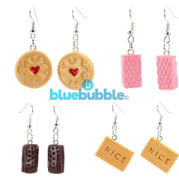 bluebubble BISCUIT BREAK Cookie Charm Dangle Earrings on Gift Card - Kitsch Kawaii Junk Food