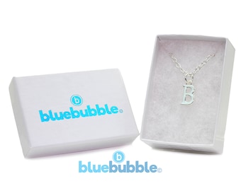 bluebubble ALPHABET A-Z Initial Silver Charm Necklace in Gift Box - Cute Personalised Name