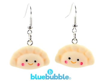 bluebubble KAWAII CAFE Happy Dumpling Dangly Earrings on Gift Card - Kitsch Kawaii Charms