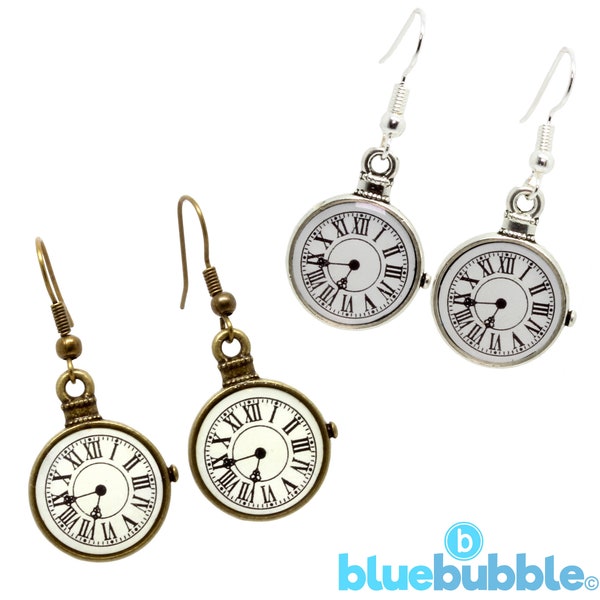 bluebubble TICK TOCK Clock Dangle Earrings on Gift Card - Vintage Style Charm