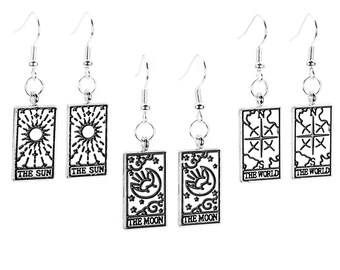 bluebubble DESTINY Silver Tarot Card Dangle Earrings - Fortune Teller Lucky Charm Medium