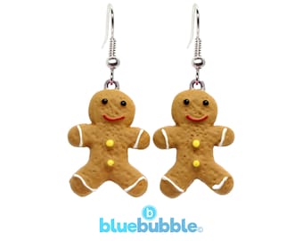 bluebubble CHRISTMAS COOKIE Iced Gingerbread Man Dangle Drop Earrings - Fun Xmas Party Gift