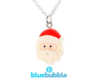 bluebubble MERRY CHRISTMAS Father Christmas Santa Head Charm Necklace on Gift Card - Cute Kitsch Charms