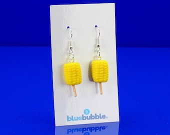 bluebubble ITS CORN Yellow Corn on the Cob Dangle Drop Earrings on Gift Card
