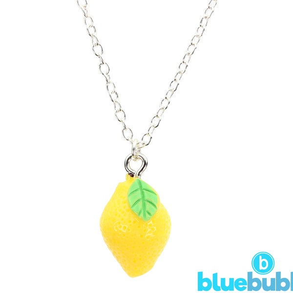 bluebubble FEELIN FRUITY 3D Small Lemon Charm Necklace on Gift Card - Cute Kitsch Retro