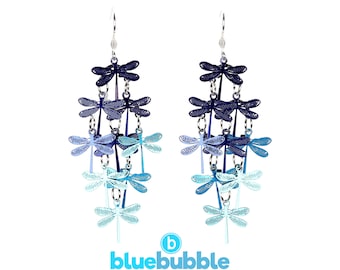 bluebubble SECRET GARDEN Dragonfly Cluster Dangle Earrings on Gift Card