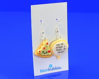 bluebubble PIZZA PARTY Dangle Drop Earrings on Gift Card Kitsch Kawaii Food Charm
