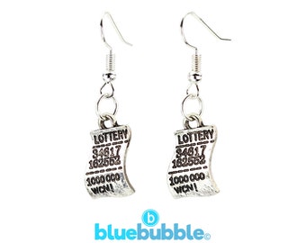 bluebubble GOOD LUCK Lottery Ticket Dangle Earrings on Gift Card - Kitsch Cute Fun