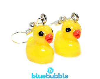 bluebubble QUACK Yellow Rubber Duck Dangle Earrings on Gift Card