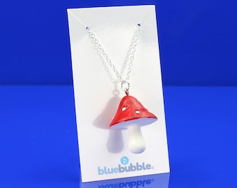 bluebubble FAIRY FOREST Toadstool Magic Mushroom Charm Necklace on Gift Card - Cute Kitsch Retro