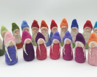 Gefilzte "mini Zwerge", Filz Zwerg, Wichtel, Gnom, Weihnachtsmann, Taschen Wichtel, Tomte