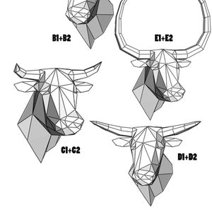 Highland Cow kits head wall decoration Paper craft papercraft DIY paper template Trophy Animal Head