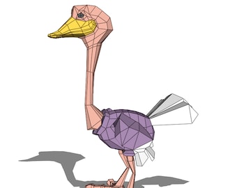 cartoon Ostrich papercraft animal bird  paper PDF template table decor DIY trophy Low poly