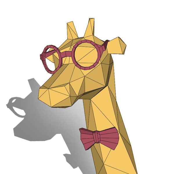 Giraffe papercraft head Faux taxidermy  3D model lowpoly, DIY paper sculpture Paper Kit  Geometric  PDF template