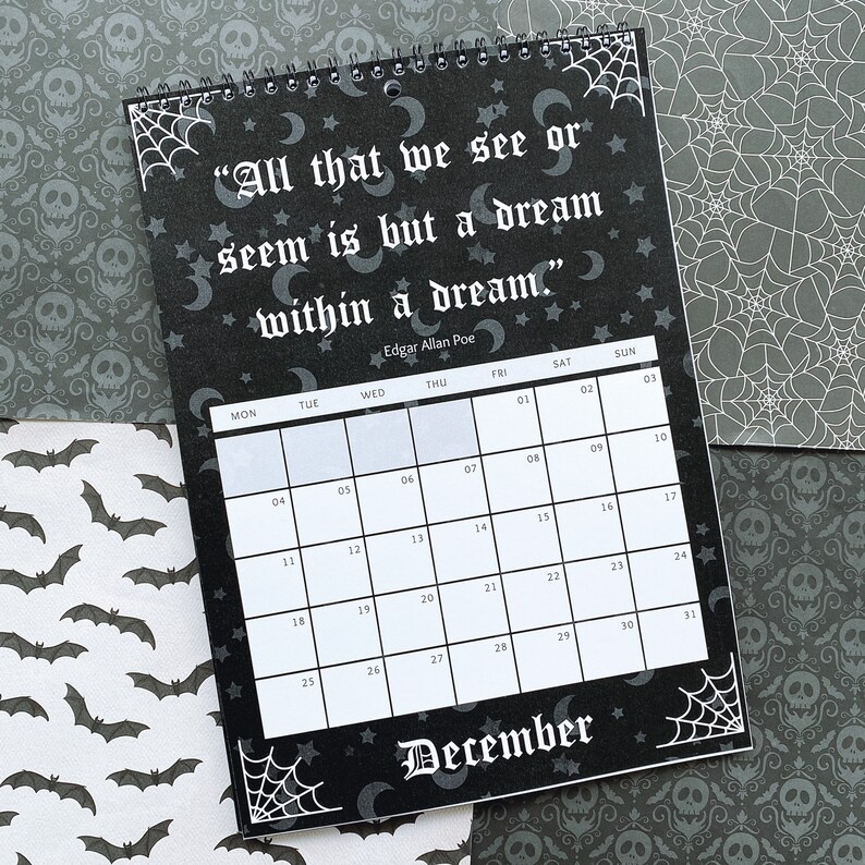 Goth Calendar 2023 // Gothic Planner Goth Stationery Edgar Etsy