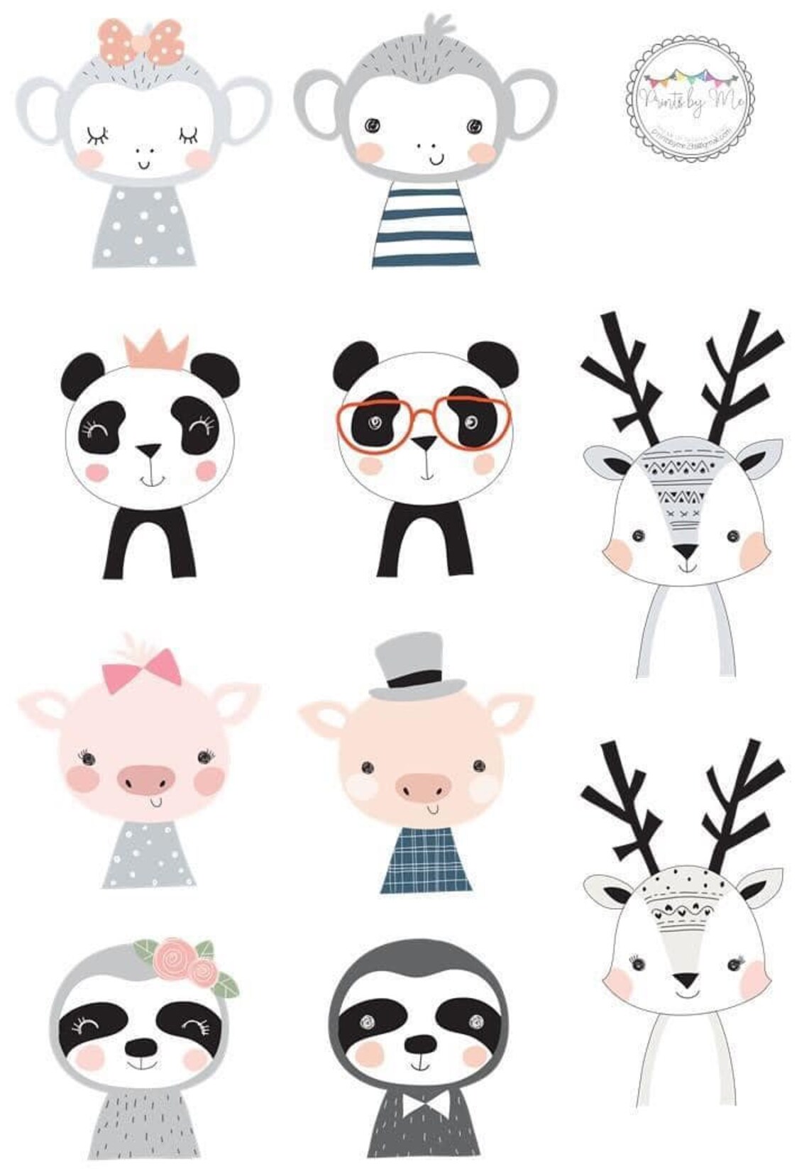 Set of 3 Cute Animal Prints Unframed NURSERY ANIMALS BABY Etsy