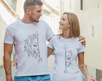 Camicie per coppie di leoni - Camicie per coppie abbinate a Lioness - Camicie per lui e per lei - T-shirt per coppia - T-shirt nere - Realizzato da VIVAMAKE