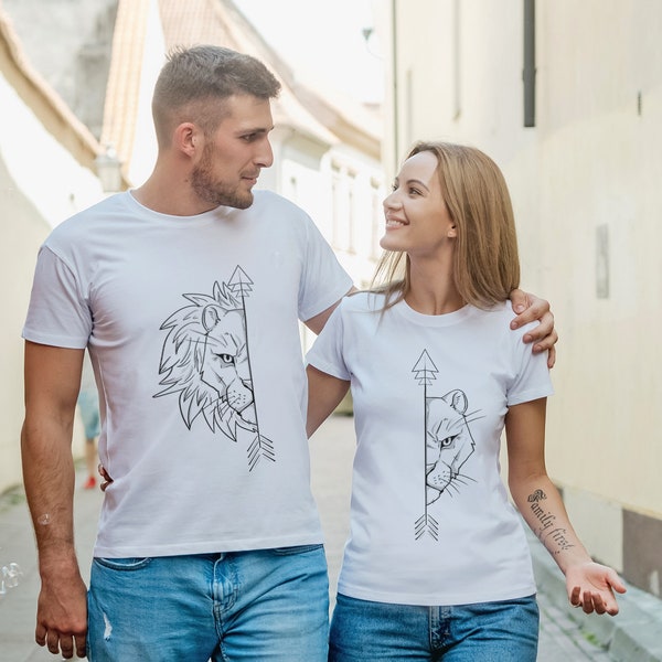 Lion couples shirts - Lioness matching couple shirts - His and hers shirts  - Couple t shirt - Black t-shirts - Made by VIVAMAKE