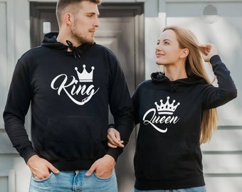 Sudaderas con capucha King y Queen - Sudaderas con capucha para parejas - Sudaderas con capucha para parejas a juego - Regalo para parejas - Conjunto de sudaderas con capucha para parejas