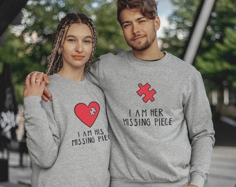 Couple Sweaters - Piece Of Heart Couple Sweats - Matching Sweats For Couples - His And Hers Sweatshirt