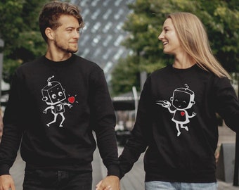 Sweat-shirts Robots - Sweats à capuche pour couple assortis - Sweats à capuche - Pulls pour couple - Cadeau de Noël pour couple - Fabriqué par VIVAMAKE