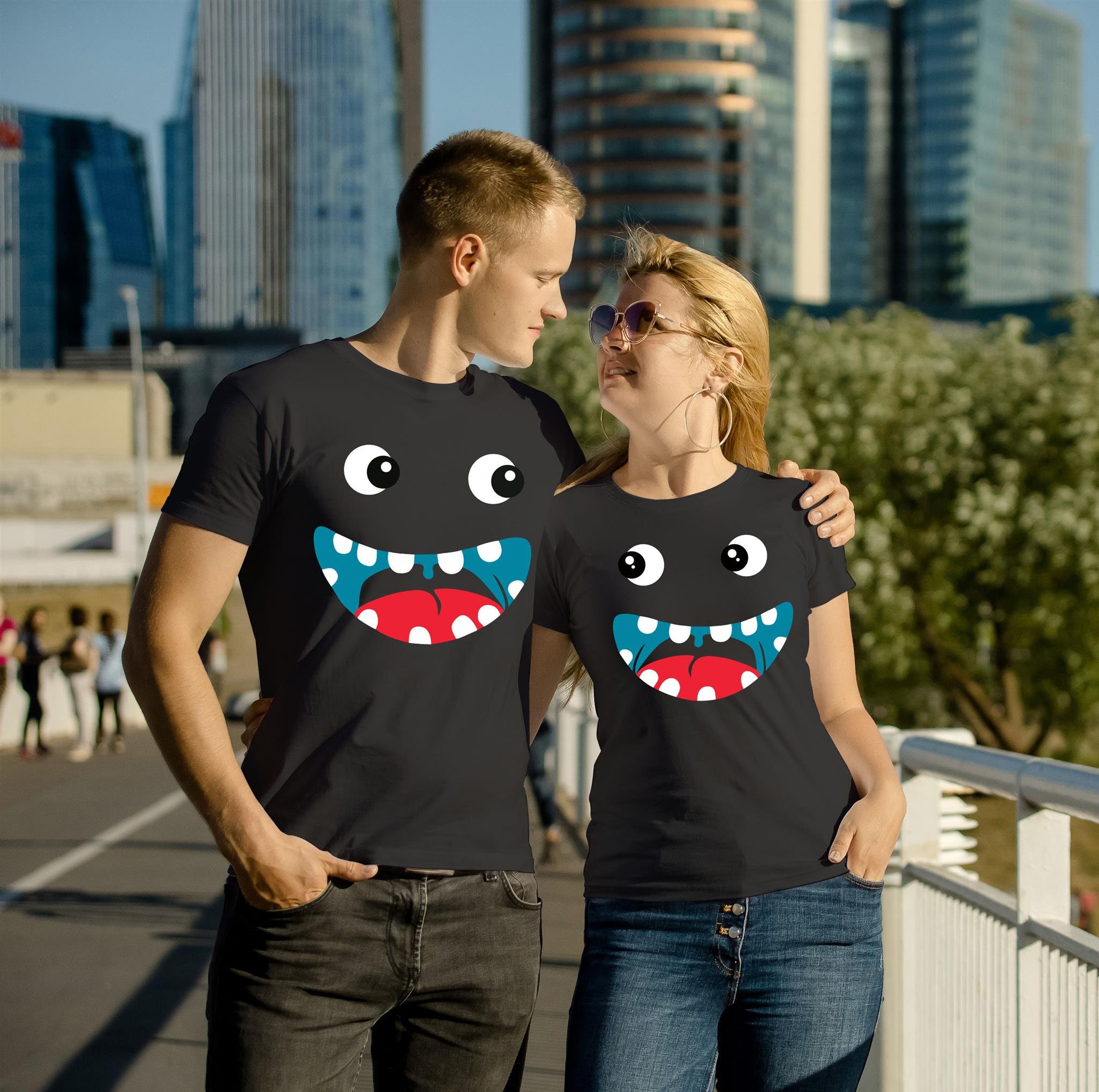 Discover Sourire Couple T-Shirt Couple Drôle Pour Elle Et Lui T-Shirts Familiaux Assortis