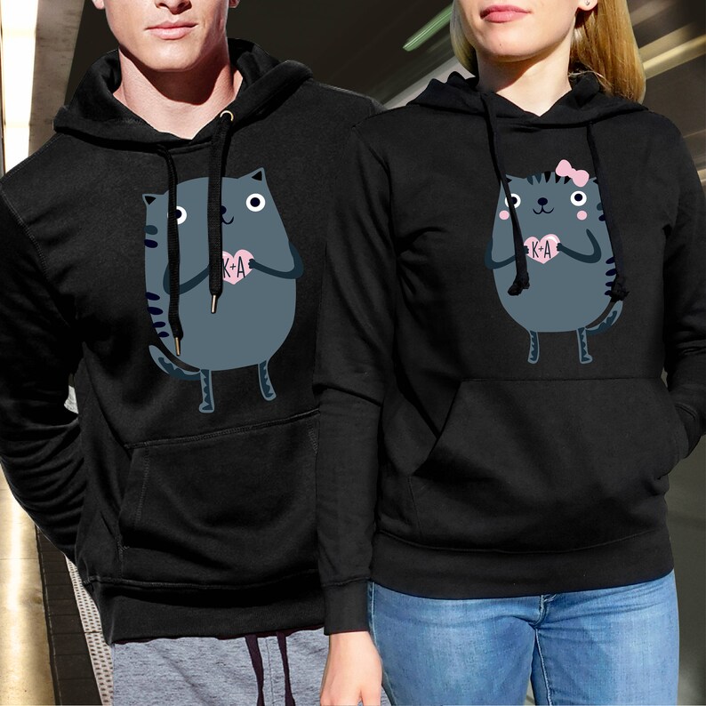 Cat in Love Couple Hoodies Couple Matching Hoodies Hooded Etsy