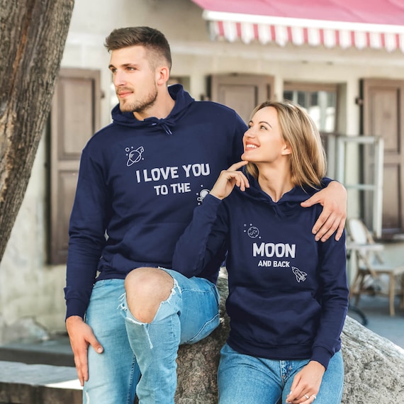 Moon and Back Couple Hoodies Matching Couple Hoodies Couple Sweaters His  and Hers Hoodies Anniversary Gift Made by VIVAMAKE 