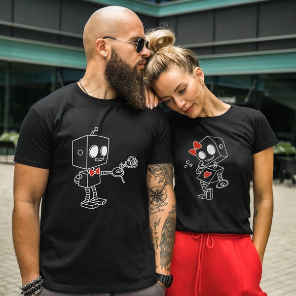 Camisas de pareja a juego - Camisa de pareja robot - Camisas para él y para ella - Regalos de pareja - Camisetas de aniversario - Trajes de pareja -Hecho por VIVAMAKE