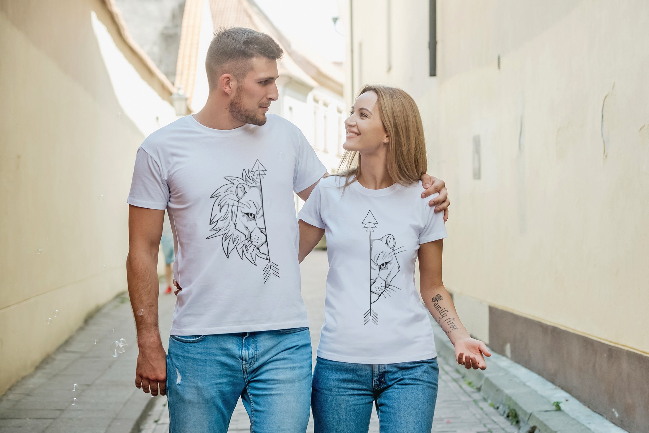 Couple Shirts Boyfriend Girlfriend Matching Mens Womens Fit T-shirt Cotton Tees 