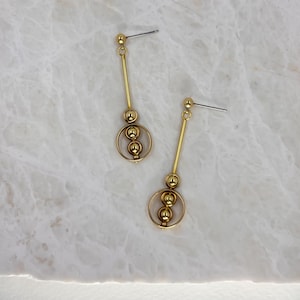 Brass Dangle Earrings: Geometric Minimalist Design