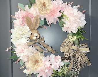 白いアジサイのリース：ファームハウススタイルのドアリース - Etsy 日本