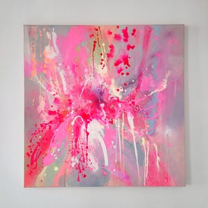 Pink painting on canvas, 80x80cm| abstract modern art | fluo pink  | Original art | Unique | OOAK