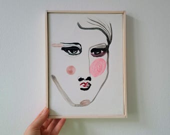 Pintura sobre tela, arte minimalista, original, emoldurada, rosto