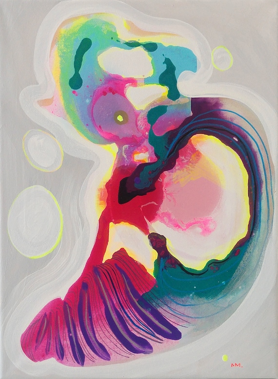有機的な抽象絵画：モダンでカラフルなアートワーク（16x12） - Etsy 日本