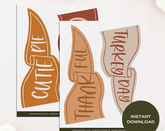 Thanksgiving Pennant Flag Printable | Set of 4 Designs | Instant Download | Festive Fall Decor