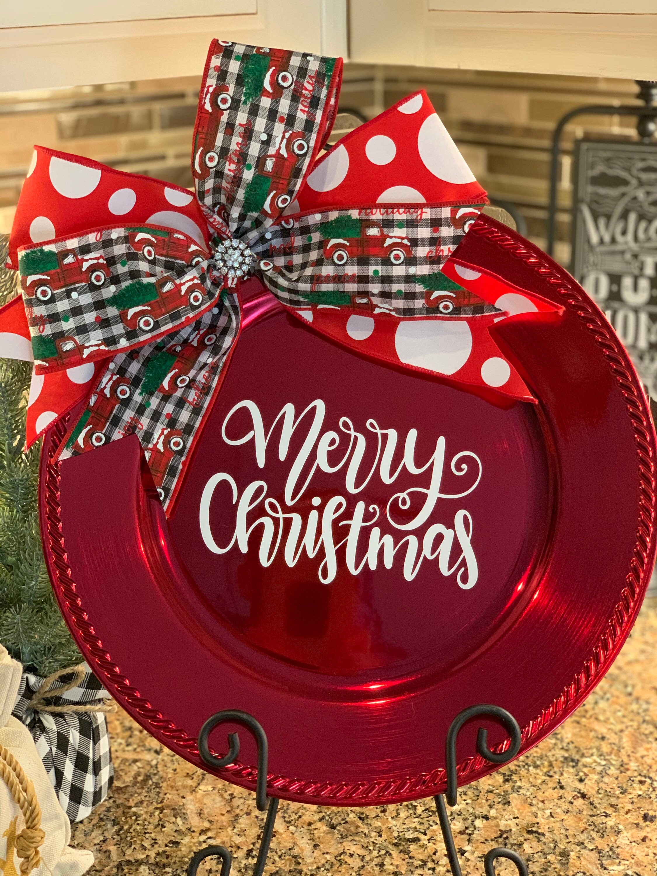 Merry Christmas Charger Plate Gifts for Her Housewarming Gifts Teacher Gifts Hostess Gifts Christmas Ribbon Buffalo Plaid Etsy Australia