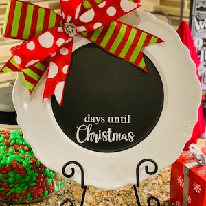 Christmas Countdown Charger Plate - Gifts for Her - Housewarming Gifts - Teacher Gifts - Hostess Gifts - Christmas Ribbon - Grinch