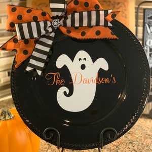 Halloween Ghost Charger Plate - Personalized - Monogram - Custom - Gifts for Her - Housewarming Gifts - Teacher Gifts - Halloween Ribbon