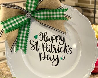 Happy St. Patrick's Day Charger Plate - Gifts for Her - Housewarming Gifts - Teacher Gifts - Hostess Gifts