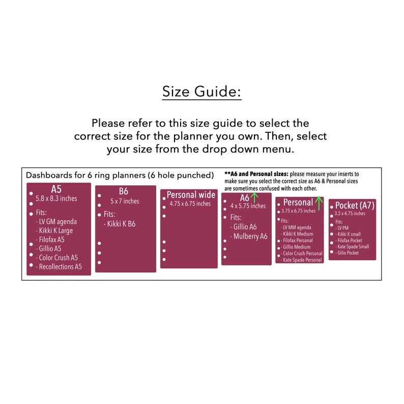 Dashboard for Your 6 Ring Planner | Sizes: A5, B6, Personal, Personal ...